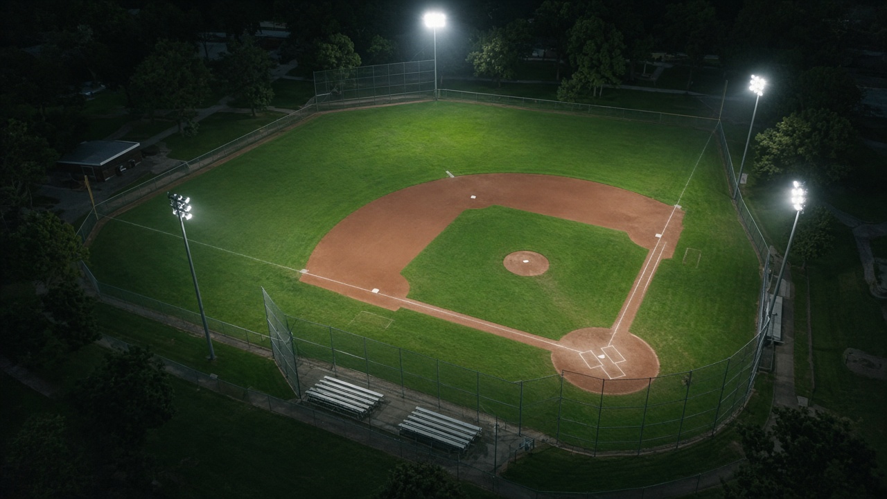 Night baseball field atmosphere