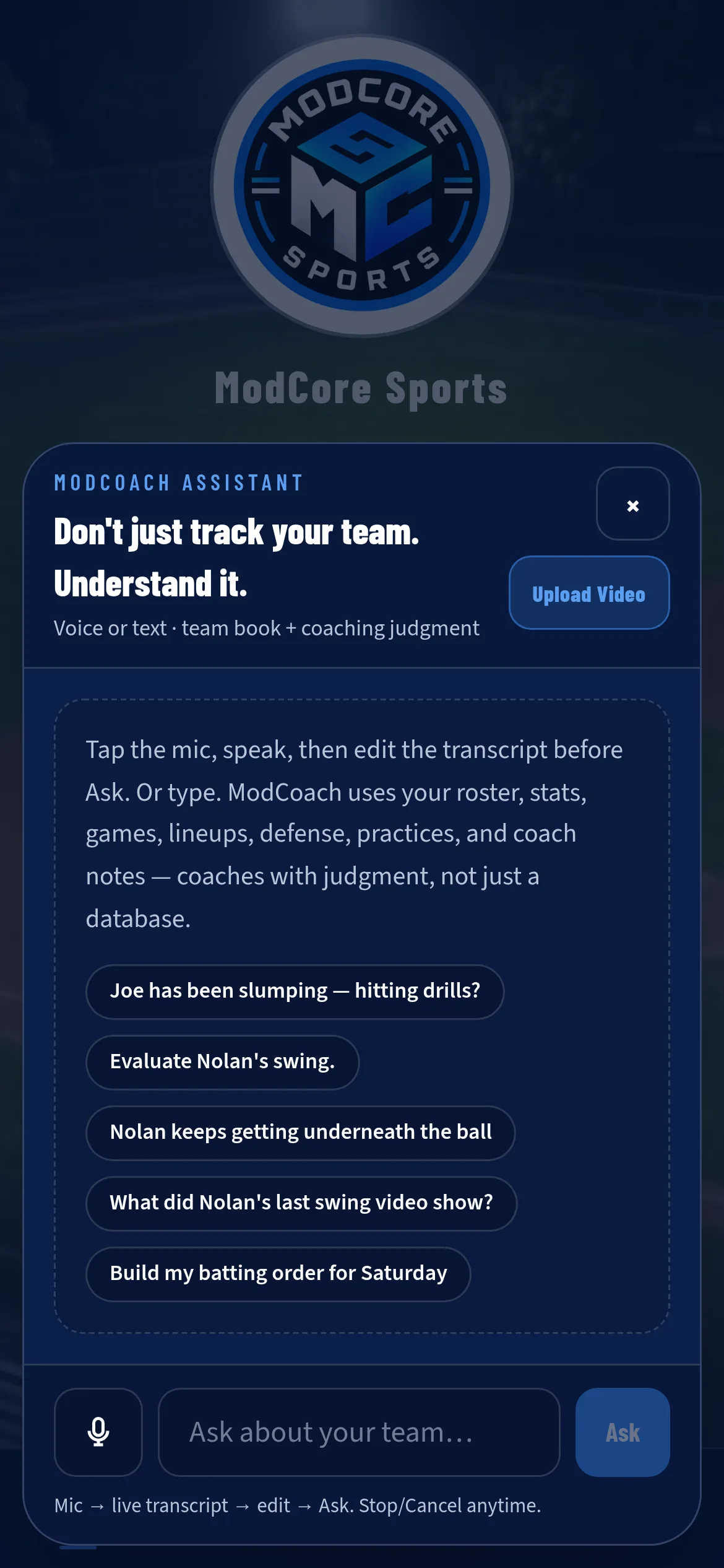 Ask ModCoach assistant for player development questions
