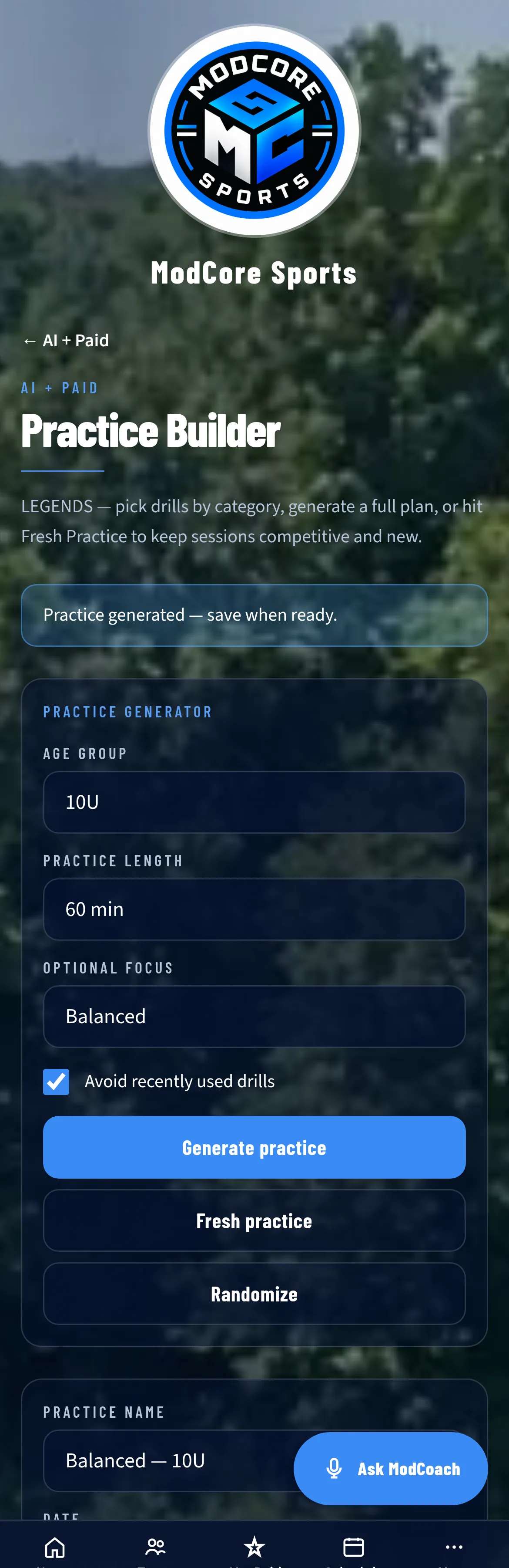 Practice Builder in ModCoach
